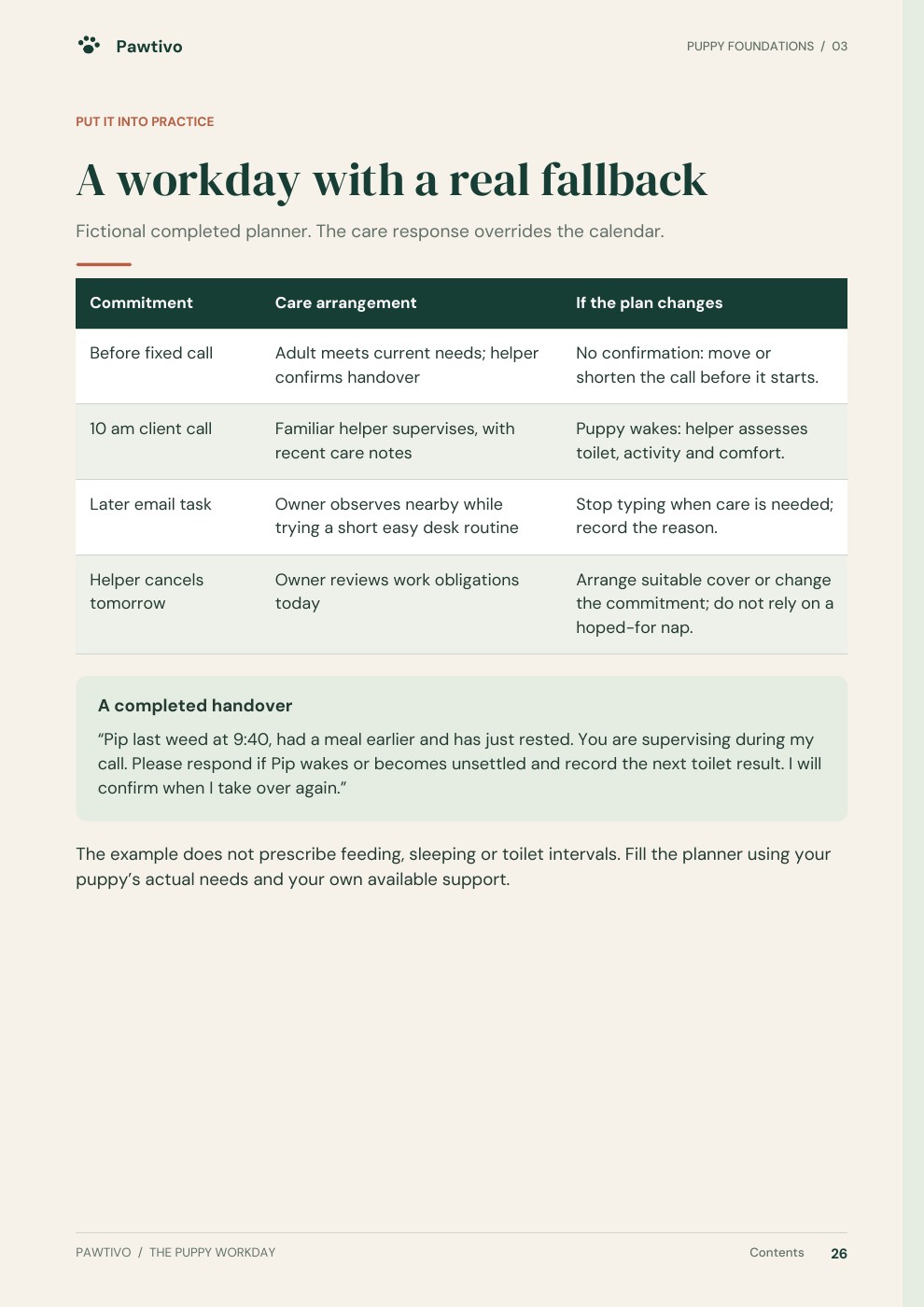 A real worksheet page from The Puppy Workday PDF